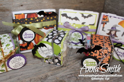 Adorable DIY Halloween treats - Stampin' Up! Spooky Sweets Halloween Treat Boxes with bats, ghosts, witches, cats, and frogs!