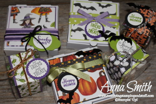 Adorable DIY Halloween treats - Stampin' Up! Spooky Sweets Halloween Treat Boxes with bats, ghosts, witches, cats, and frogs!