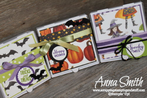 Adorable DIY Halloween treats - Stampin' Up! Spooky Sweets Halloween Treat Boxes with bats, ghosts, witches, cats, and frogs!