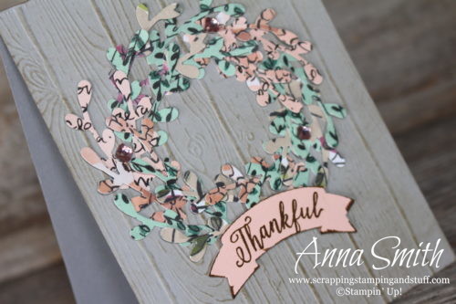 Love this!!!! Beautiful fall or spring card made with the Stampin' Up! sprig punch, pinewood planks embossing folder, Falling For Leaves stamp set, and duet banner punch