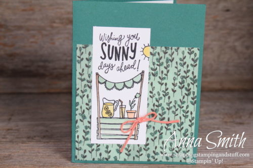 Lemonade stand!! Cheery thinking of you card made with the Stampin' Up! Sunny Days stamp set and Share What You Love designer paper