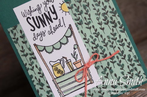 Lemonade stand!! Cheery thinking of you card made with the Stampin' Up! Sunny Days stamp set and Share What You Love designer paper