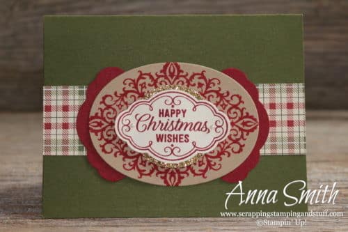 Pretty Christmas card idea using the Stampin' Up! Flourish Filigree stamp set and pretty label punch