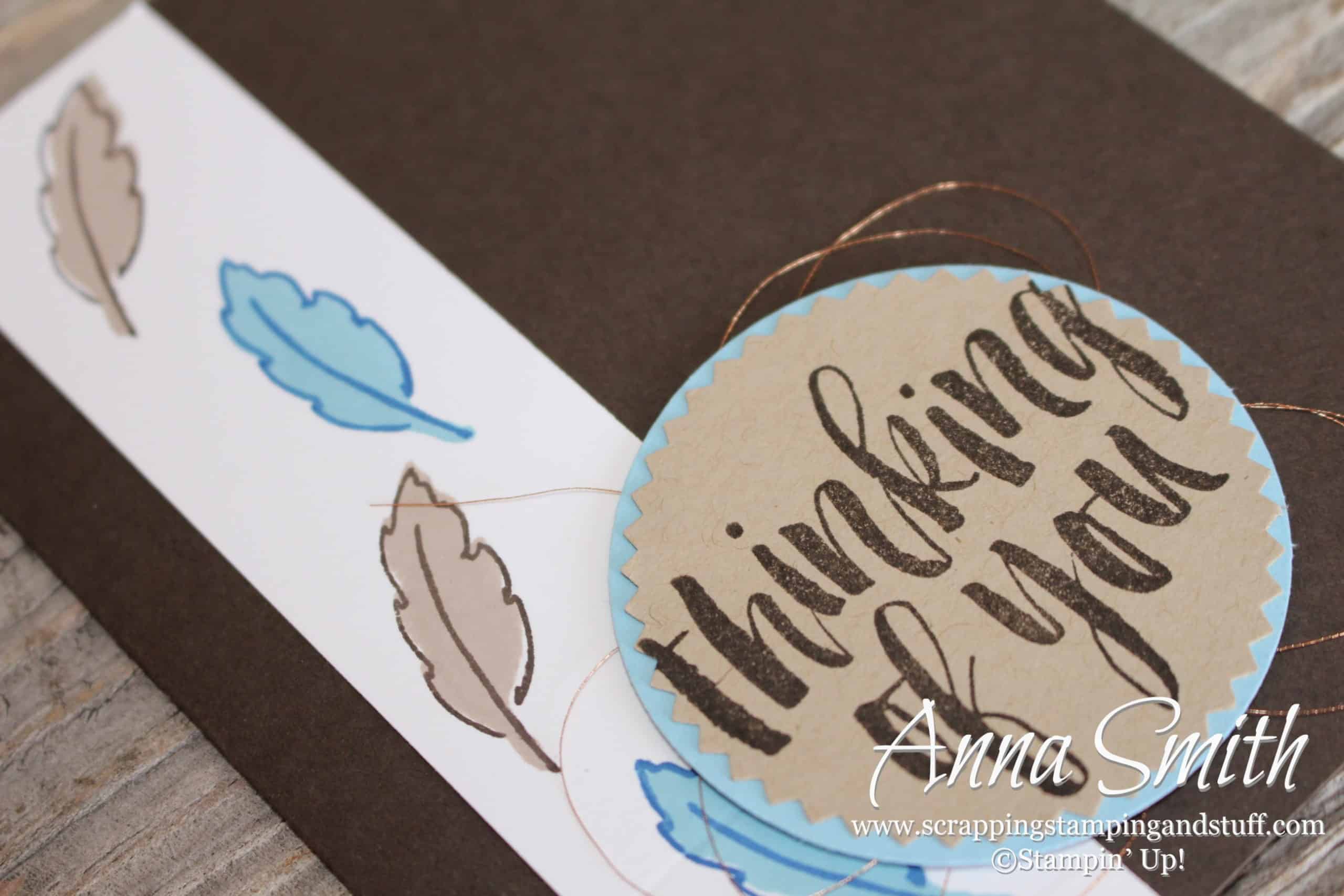 Masculine thinking of you card idea with feathers - uses the Stampin' Up! Daisy Delight and Rooted in Nature stamp sets