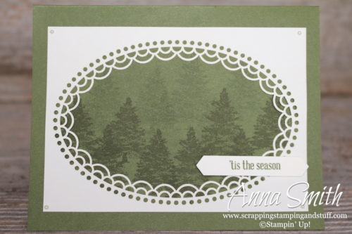 Simple Christmas card idea made with the Stampin' Up! Delightfully Detailed laser cut paper and Rooted in Nature and Itty Bitty Greetings stamp sets