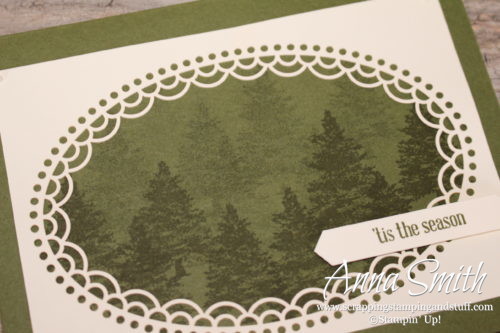 Simple Christmas card idea made with the Stampin' Up! Delightfully Detailed laser cut paper and Rooted in Nature and Itty Bitty Greetings stamp sets