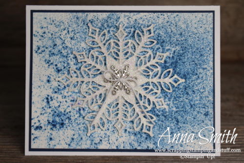 Stampin' Up! Snowflake Showcase snowflake Christmas card idea with the Snowfall thinlits and Snow is Glistening stamp set - using Brusho color crystals
