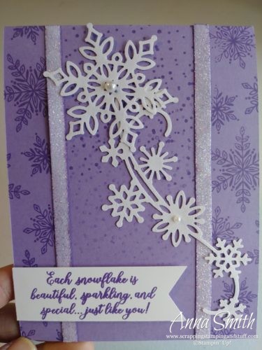 Pretty purple winter birthday card made with the Stampin' Up! Snowflake Showcase Snow is Falling Stamp Set and Snowfall Thinlits