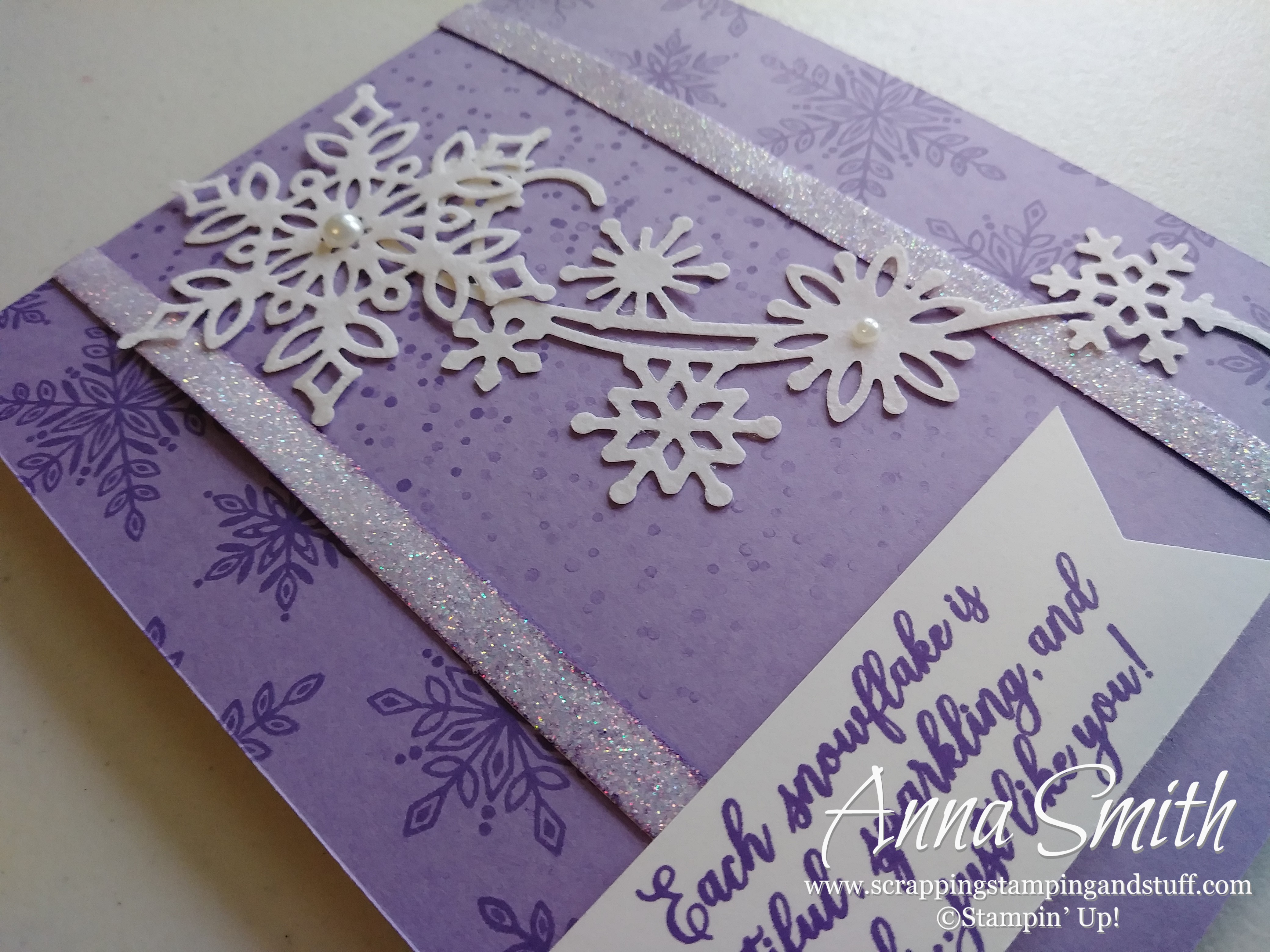 Pretty purple winter birthday card made with the Stampin' Up! Snowflake Showcase Snow is Falling Stamp Set and Snowfall Thinlits