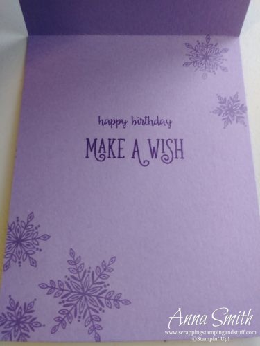 Pretty purple winter birthday card made with the Stampin' Up! Snowflake Showcase Snow is Falling Stamp Set and Snowfall Thinlits