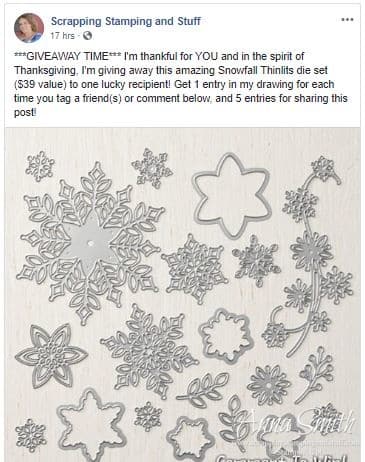 Stampin' Up! Facebook Snowfall Thinlits Dies Giveaway
