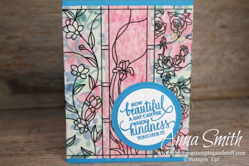 Pretty and simple stained glass card idea using the Stampin' Up! Graceful Glass vellum, Garden Impressions designer paper, and Enjoy Life Stamp Set