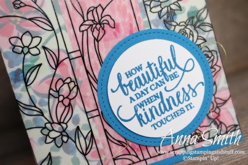 Pretty and simple stained glass card idea using the Stampin' Up! Graceful Glass vellum, Garden Impressions designer paper, and Enjoy Life Stamp Set