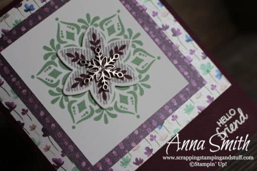 Sending positive thoughts card made with Stampin' Up! Snowflake Showcase Happiness Surrounds stamp set and Snowfall thinlits. Also uses GORGEOUS Frosted Floral paper.