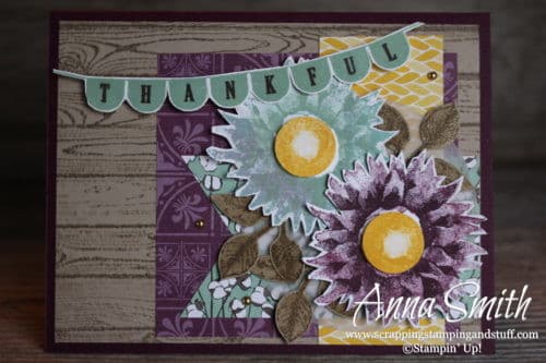 Rustic Thanksgiving thankful card idea featuring the Stampin' Up! Pick a Pennant and Painted Harvest stamp sets and Country Lane designer paper.