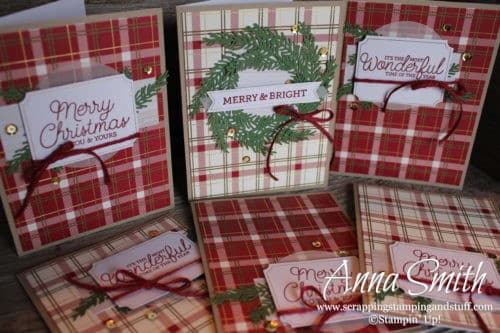 Stampin' Up! Paper Pumpkin November 2018 alternative ideas - Christmas cards, scrapbook page and farmhouse Christmas banner - To You and Yours. A craft kit in the mail!