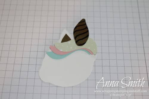 Cute unicorn card idea using the Stampin' Up! Happy Birthday thinlits and Twinkle Twinkle designer paper - unicorn punch art