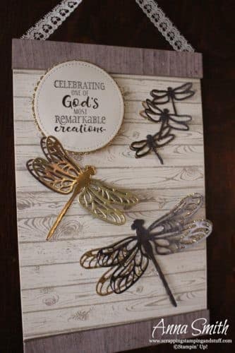 12 Days of DIY Handmade Gift Ideas - Day 3 rustic religious wall hanging using the Stampin' Up! Detailed Dragonfly thinlits and Hold On To Hope stamp set