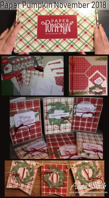 Stampin' Up! Paper Pumpkin November 2018 alternative ideas - Christmas cards, scrapbook page and farmhouse Christmas banner - To You and Yours. A craft kit in the mail!