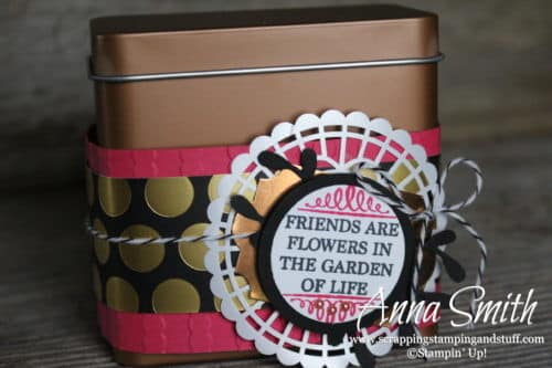 12 days of handmade gift ideas - day 5 decorated tin to hold treats and goodies - Stampin' Up! copper tea tin