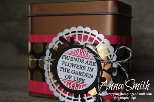 12 days of handmade gift ideas - day 5 decorated tin to hold treats and goodies - Stampin' Up! copper tea tin