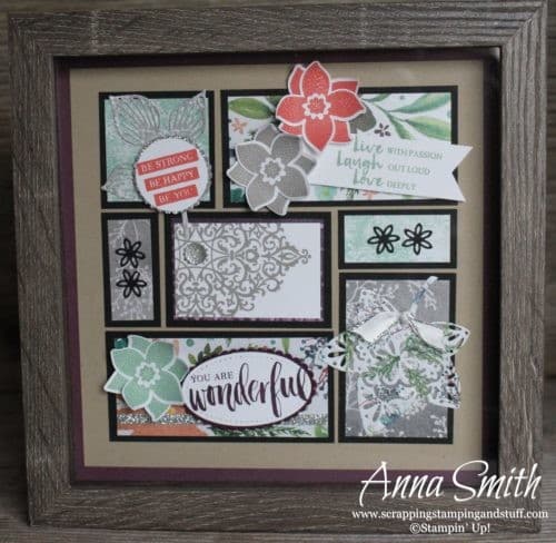 12 Days of Handmade Gift Ideas - Day 10 Shadow Box Sampler featuring Stampin' Up! products, Frosted Floral paper, Rooted in Nature stamp set, and Nature's Roots thinlits