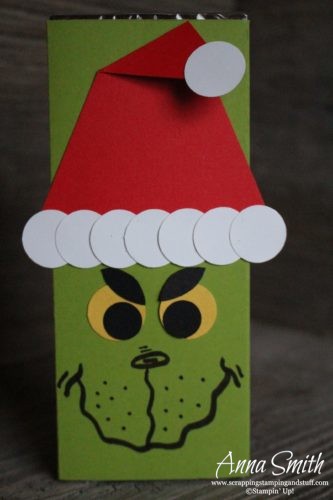 12 Days of Handmade Gift Ideas - Day 12 Grinch treat holder, decorated movie theater candy box using Stampin' Up! supplies, would be a perfect stocking stuffer