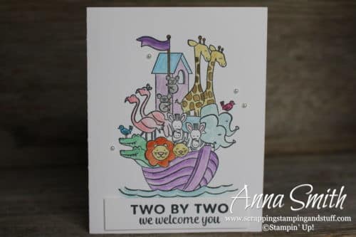2019 Occasions Catalog Sneak Peek! Adorable Noah's ark card made with the Stampin' Up! Perfectly Paired stamp set. Would be perfect for baby or children's cards!