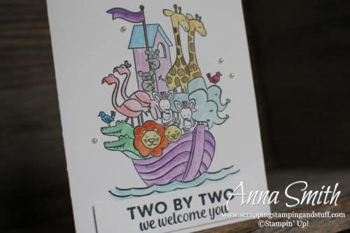 2019 Occasions Catalog Sneak Peek! Adorable Noah's ark card made with the Stampin' Up! Perfectly Paired stamp set. Would be perfect for baby or children's cards!