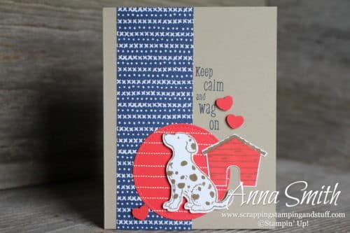 Occasions catalog sneak peek! Adorable dog card idea using the Stampin Up! Happy Tails stamp set. Keep calm and wag on!!