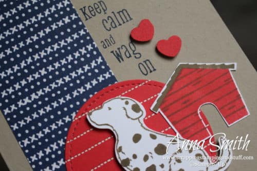 Occasions catalog sneak peek! Adorable dog card idea using the Stampin Up! Happy Tails stamp set. Keep calm and wag on!!