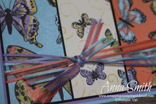 Pretty butterfly card made with the Stampin' Up! Sale-a-bration reward items - organdy ribbon combo pack and Botanical Butterfly designer paper