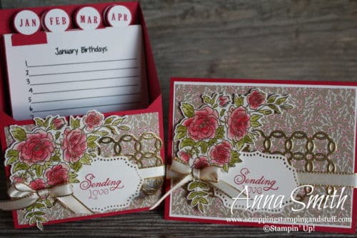 Beautiful Stampin' Up! Climbing Roses card and birthday card organizer set. Includes photo tutorial for the card organizer!
