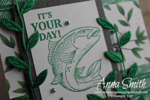 Cute masculine fish birthday card idea using the Stampin' Up! Best Catch stamp set and Animal Expedition designer paper