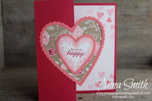 Stampin' Up! Meant to Be card idea for Valentine's Day with a fancy fold and the All My Love designer paper, love, hearts