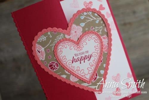 Stampin' Up! Meant to Be card idea for Valentine's Day with a fancy fold and the All My Love designer paper, love, hearts