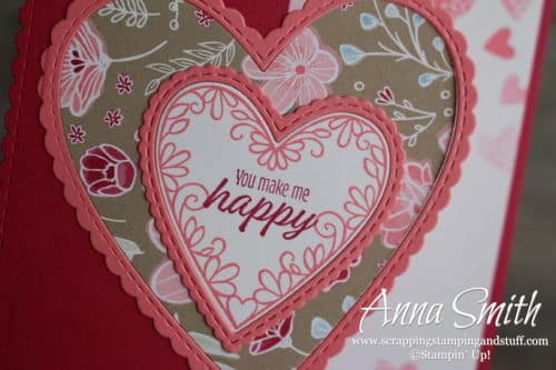 Stampin' Up! Meant to Be card idea for Valentine's Day with a fancy fold and the All My Love designer paper, love, hearts