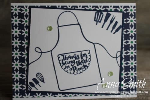 Cute thank you card idea made with the Stampin' Up! Apron of Love stamp set. Cooking, baking card idea with an apron.