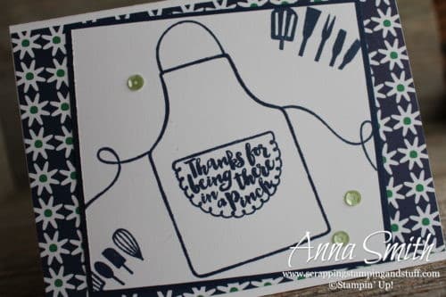 Cute thank you card idea made with the Stampin' Up! Apron of Love stamp set. Cooking, baking card idea with an apron.
