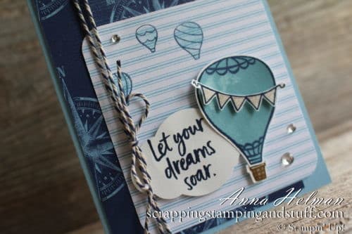 Lovely hot air balloon card idea made using the Stampin' Up! Above the Clouds stamp set and hot air balloon punch