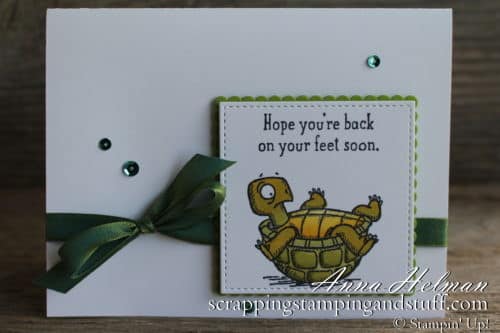 Super cute get well soon, thinking of you turtle card!! Made with the Stampin' Up! Back On Your Feet stamp set.
