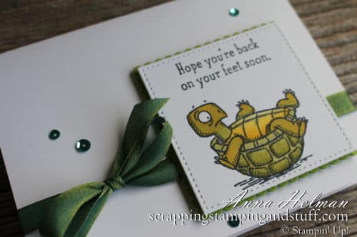 Super cute get well soon, thinking of you turtle card!! Made with the Stampin' Up! Back On Your Feet stamp set.