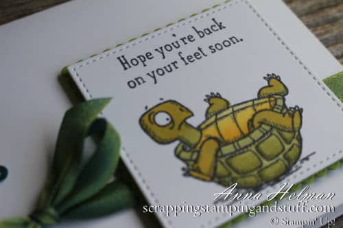 Super cute get well soon, thinking of you turtle card!! Made with the Stampin' Up! Back On Your Feet stamp set.