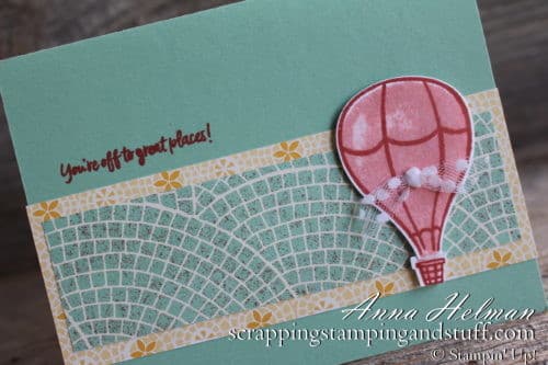 Cute hot air balloon card idea made using the Stampin Up Above the Clouds stamp set and hot air balloon punch - You're Off to Great Places - great for graduation, moving, or new job card ideas