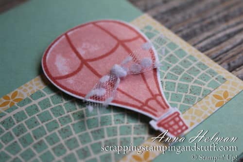 Cute hot air balloon card idea made using the Stampin Up Above the Clouds stamp set and hot air balloon punch - You're Off to Great Places - great for graduation, moving, or new job card ideas