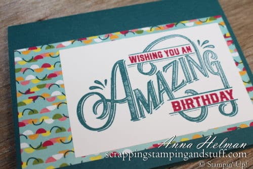 Cute cardmaking ideas for birthday with the Stampin Up! Everything Amazing stamp set in the 2019-2020 annual catalog. Pretty Peacock color makes it great for a man or woman.