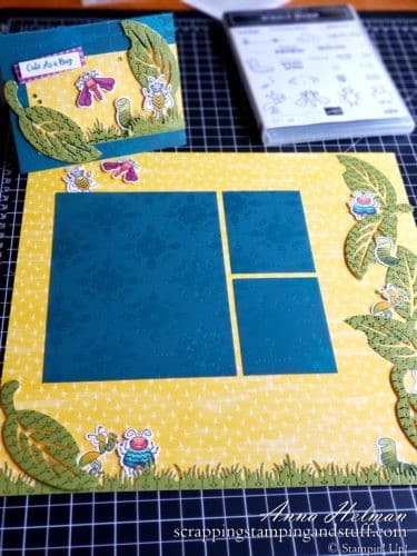 Coordinating card and scrapbook page idea using the Stampin Up SU Wiggle Worm stamp set and Wiggly Bugs dies! Adorable kids or summer scrapbook page idea.