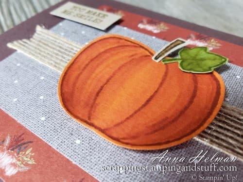 Fall pumpkin card idea made with the Stampin Up Harvest Hellos stamp set and Apple Builder Punch. It's rustic and farmhouse style!