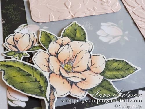 Gorgeous floral scrapbook page idea using the Stampin Up Good Morning Magnolia stamp set and Magnolia Lane designer paper