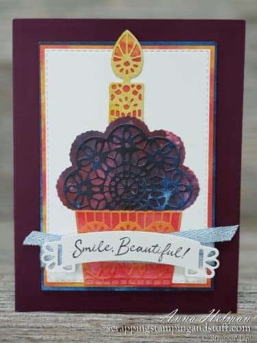 Cute cupcake card idea made with the Stampin Up Wish For It All stamp set and Doily Wishes dies. Holiday 2019-2020 Catalog handmade birthday card idea.